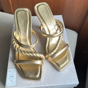 Jimmy Choo Diosa 90 Gold Leather Sandals in size 38